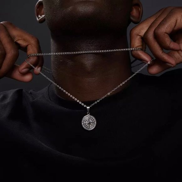 COPY - Men’s Compass Pendant Chain Necklace 24” inch Long - Picture 2 of 3
